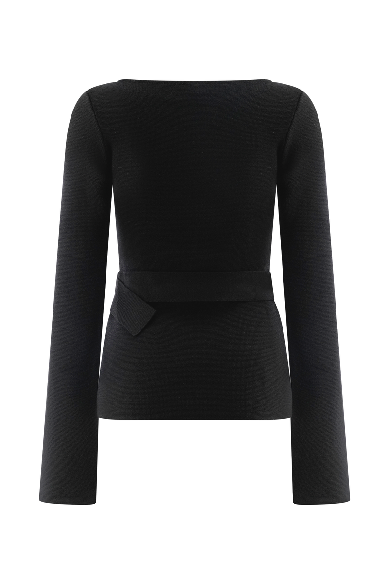 Justine Belted Knit Top - Black