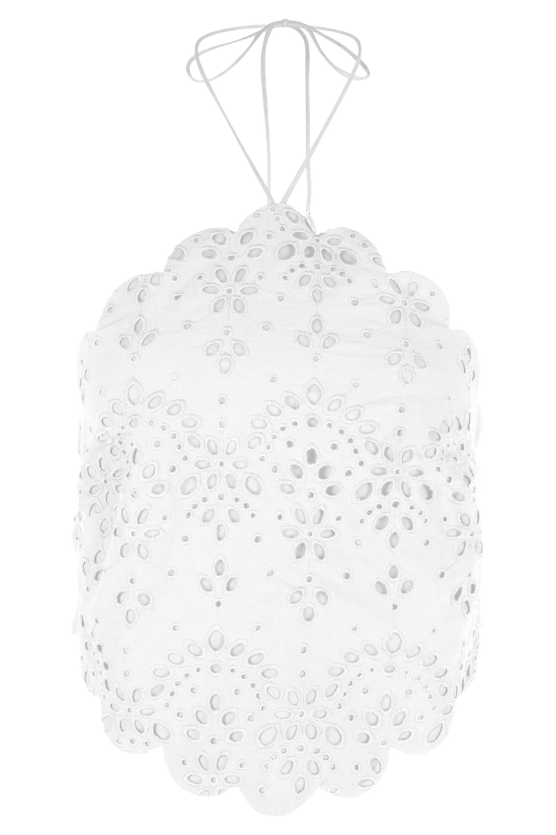 Kensley Broderie Halter Top - White