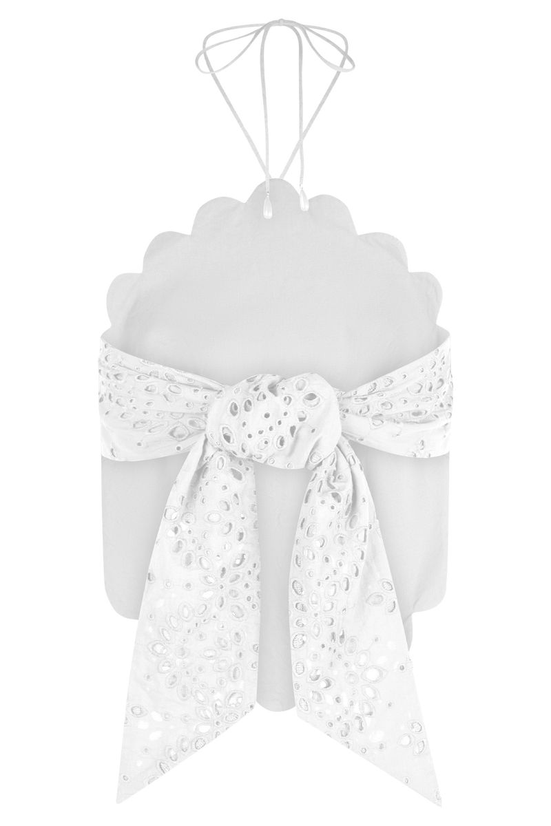 Kensley Broderie Halter Top - White