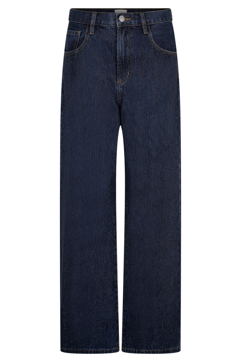 Laina Mid Rise Diamante Denim Jeans - Midnight Blue