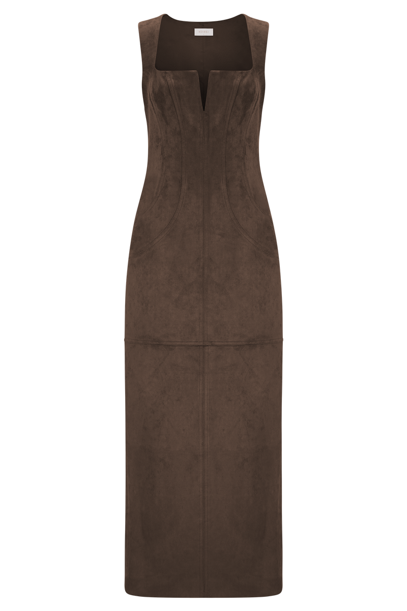 Liam Faux Suede Maxi Dress - Dark Chocolate