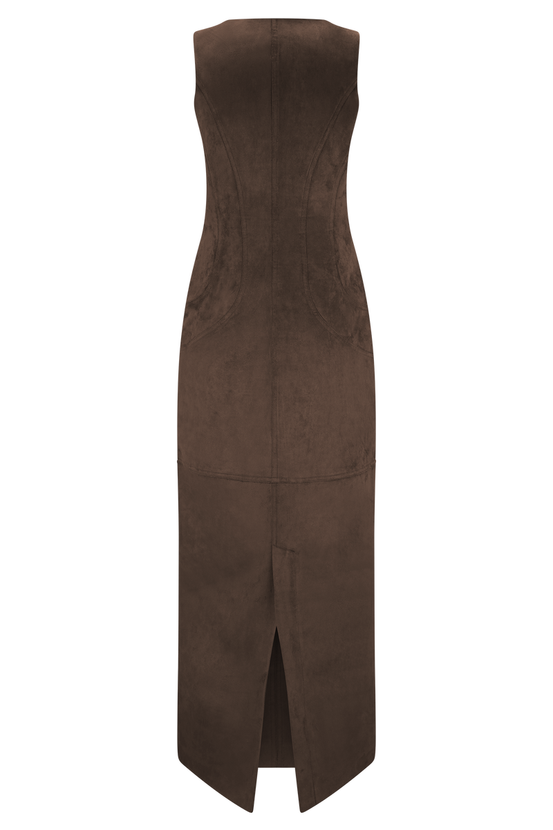 Liam Faux Suede Maxi Dress - Dark Chocolate