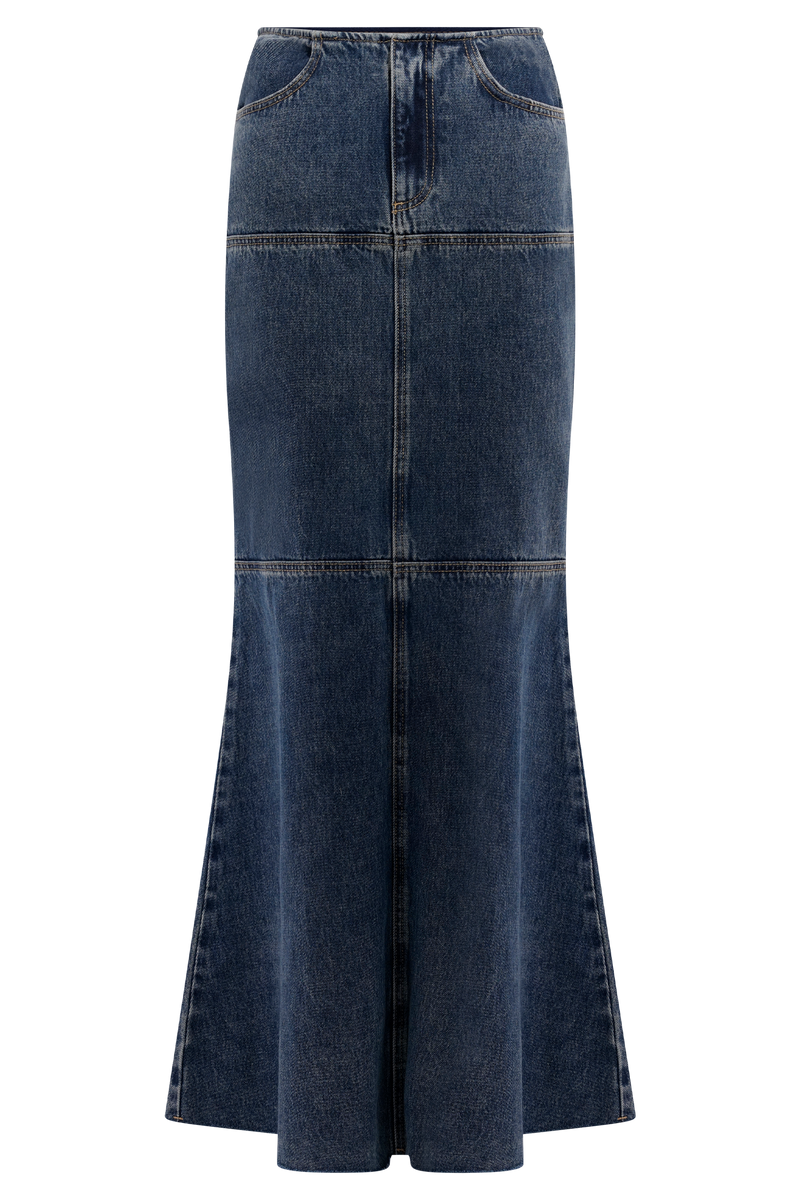 Loretta Denim Maxi Skirt - Washed Dark Blue