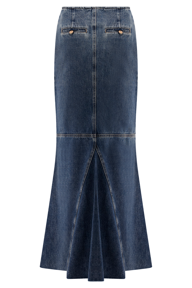 Loretta Denim Maxi Skirt - Washed Dark Blue