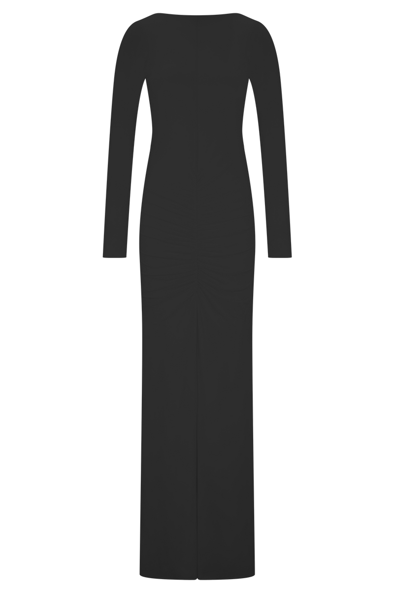 Louisa Long Sleeve Slinky Maxi Dress - Black