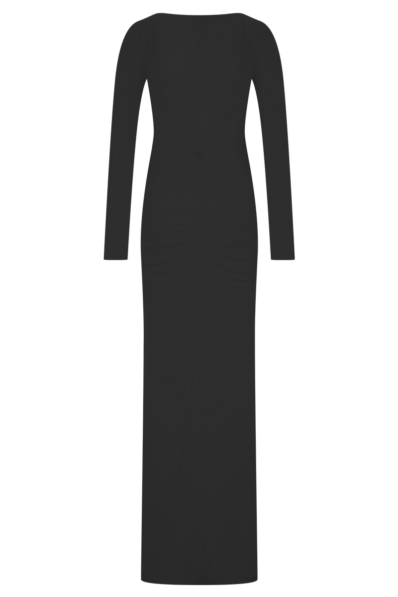 Louisa Long Sleeve Slinky Maxi Dress - Black