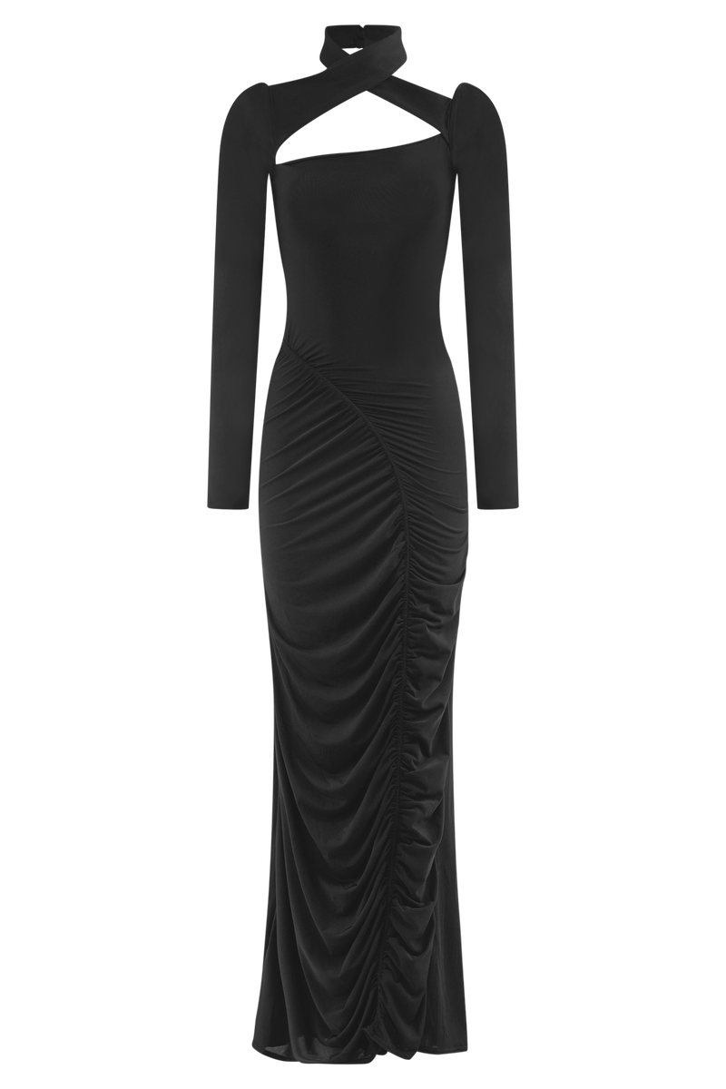Lyndon Long Sleeve Slinky Maxi Dress - Black