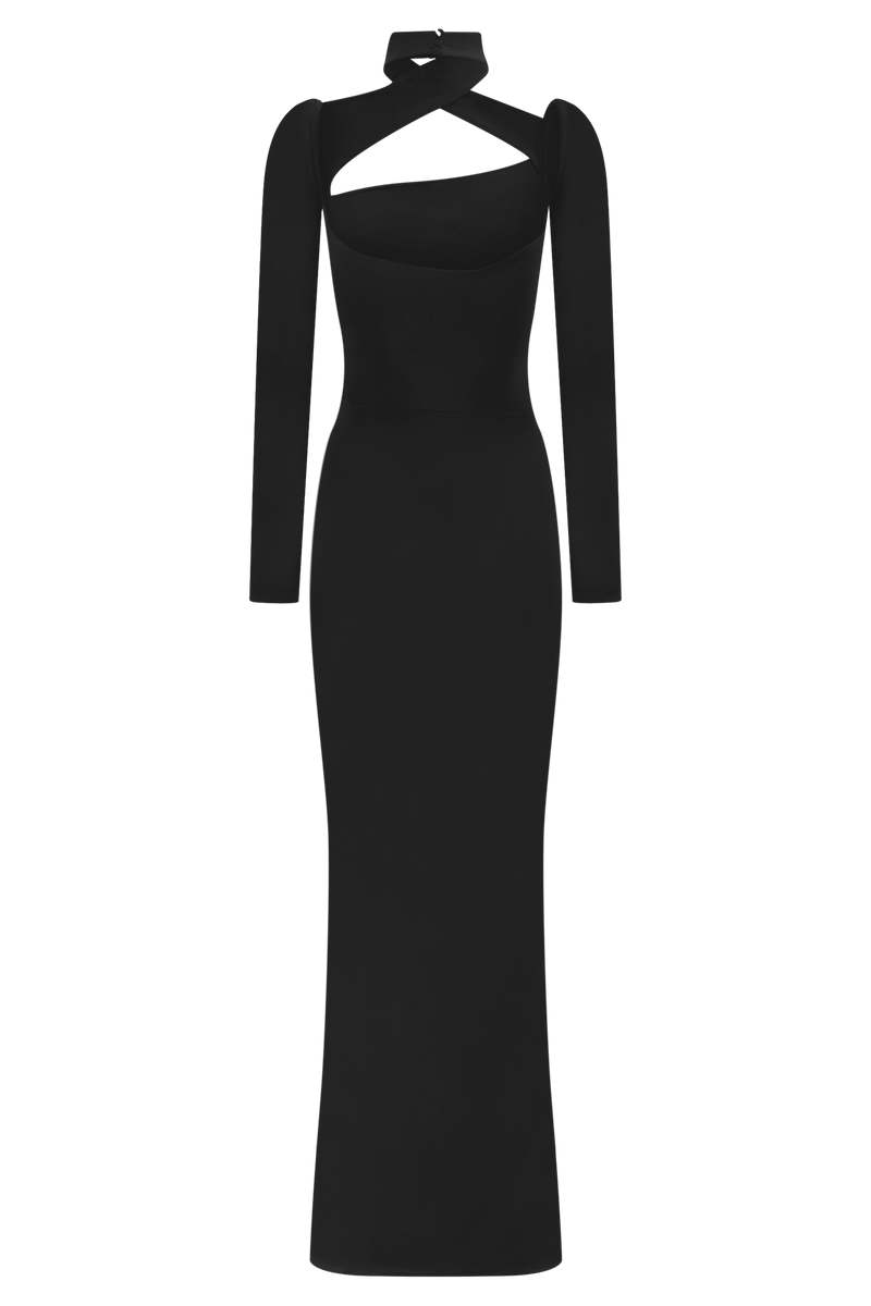Lyndon Long Sleeve Slinky Maxi Dress - Black