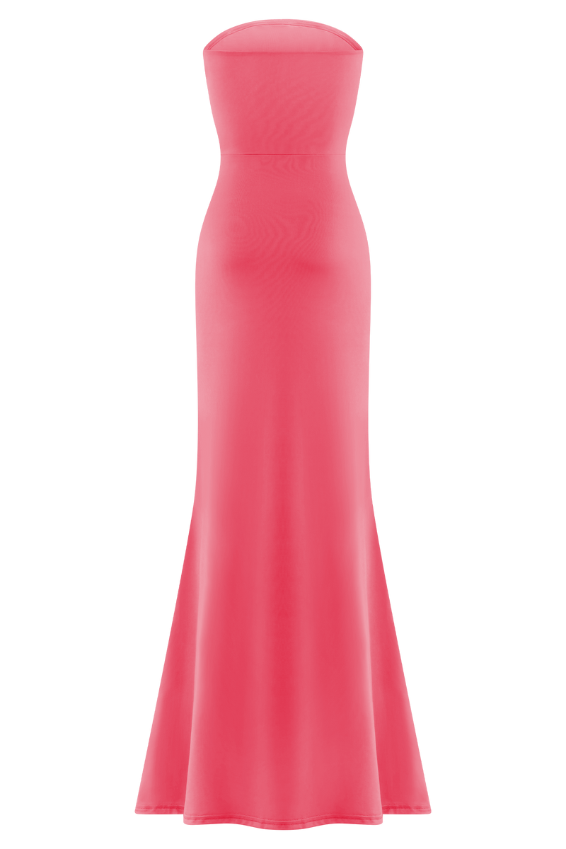 Madison Strapless Slinky Maxi Dress - Coral