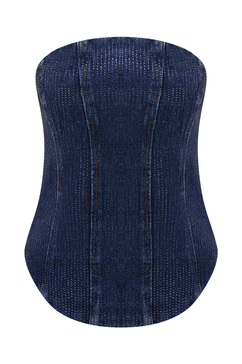 Monte Strapless Diamante Denim Corset - Midnight Blue