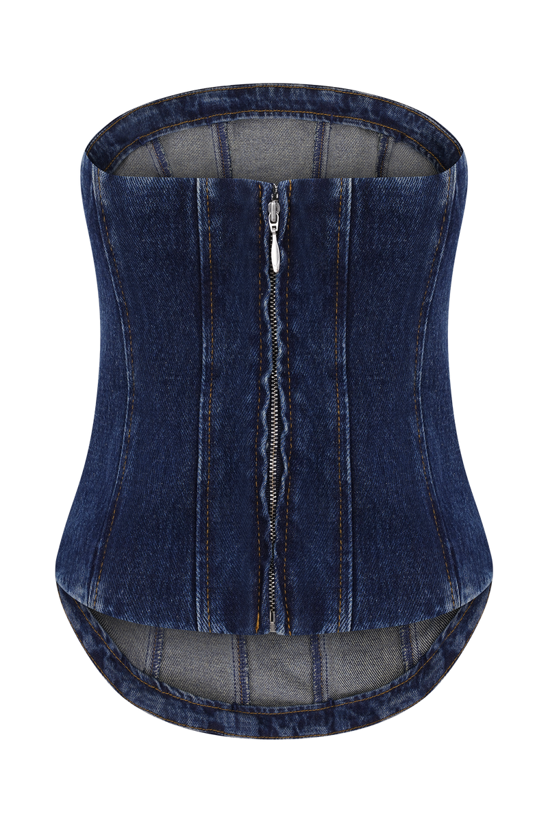 Monte Strapless Diamante Denim Corset - Midnight Blue
