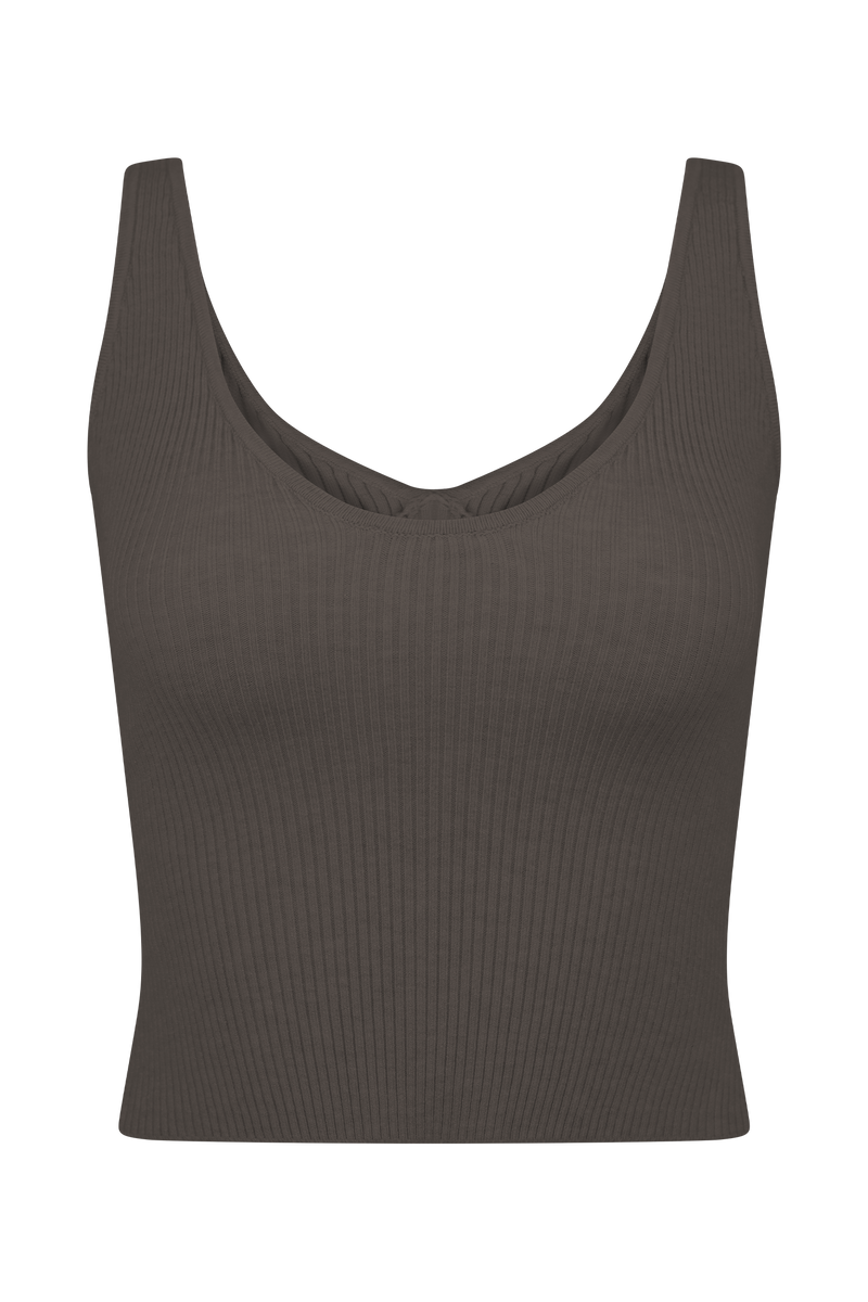 Natalya Ribbed Knit Cami Top - Dark Chocolate