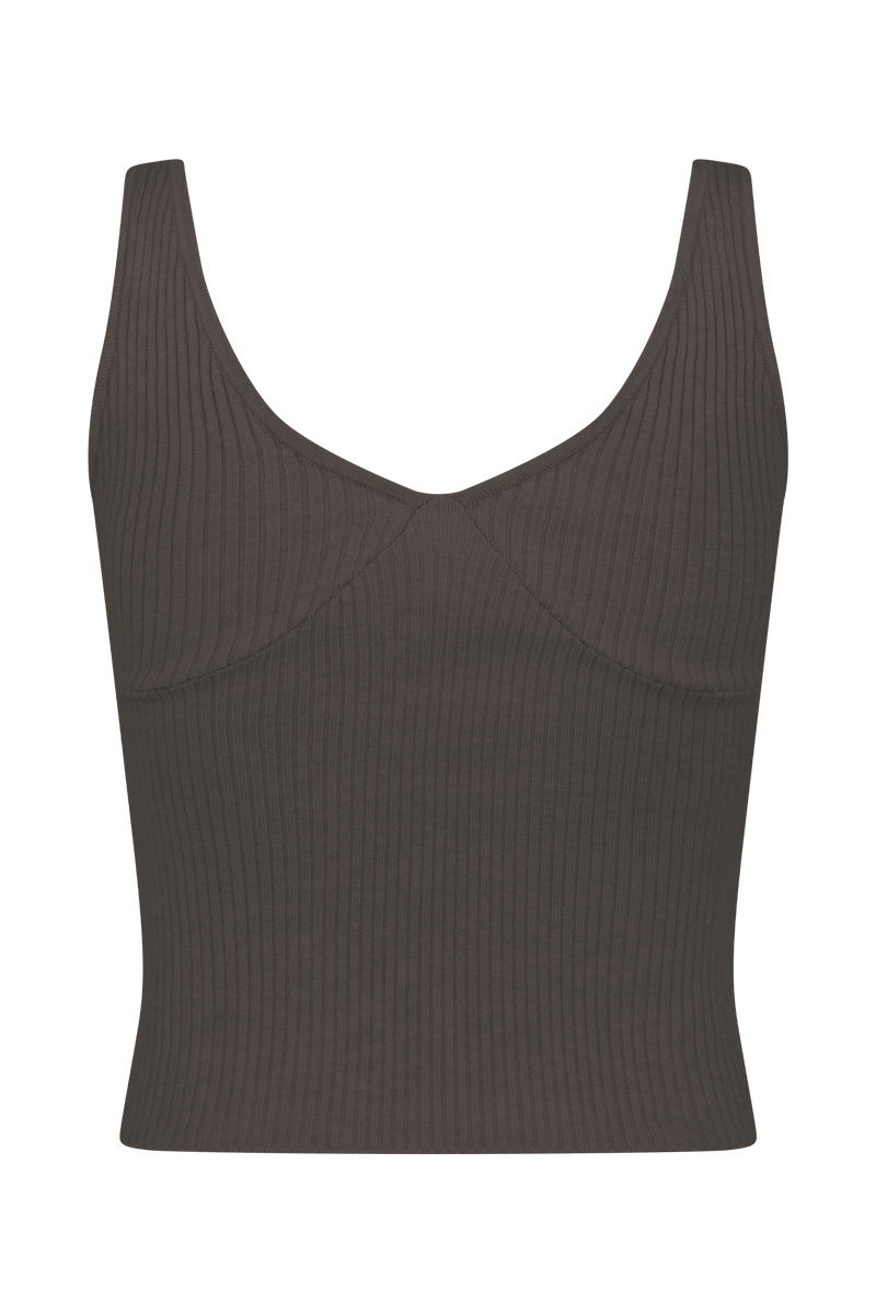 Natalya Ribbed Knit Cami Top - Dark Chocolate