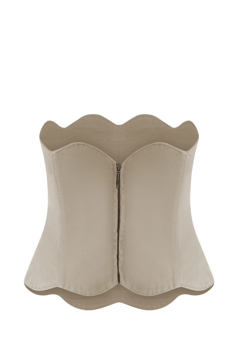 Oakley Strapless Scallop Denim Top - Stone Wash