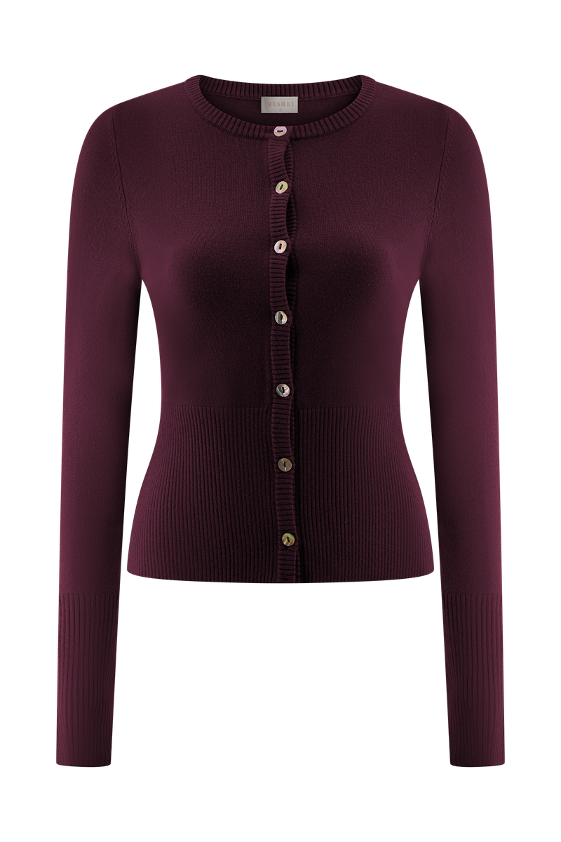 Reese Fitted Knit Cardigan - Merlot