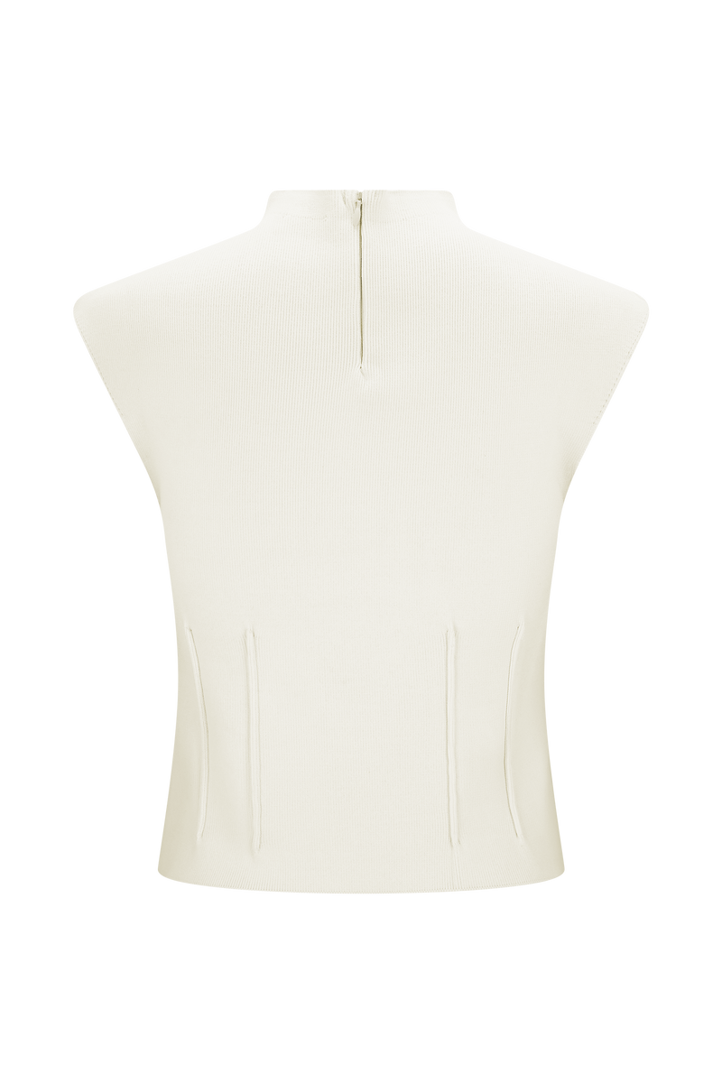 Romaine High Neck Bandage Knit Top - Ivory