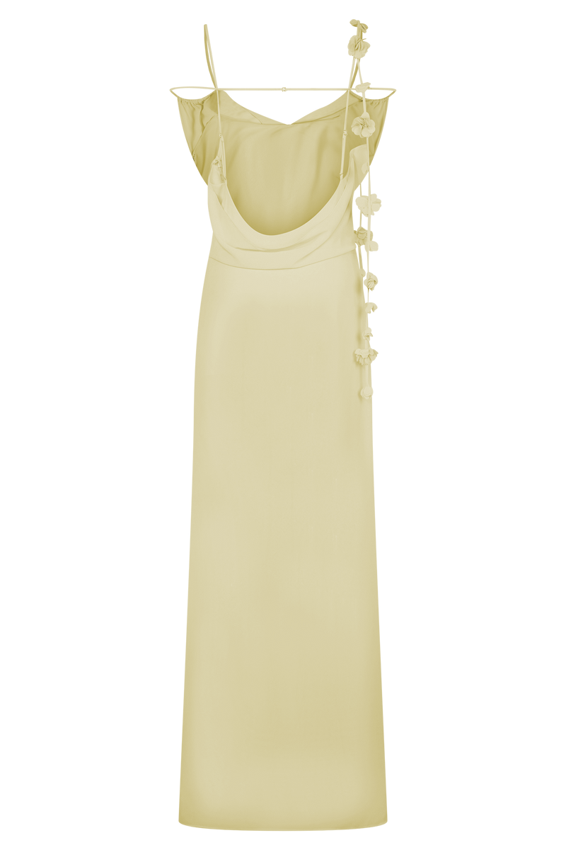 Rosalie Floral Chiffon Maxi Dress - Pastel Lemon