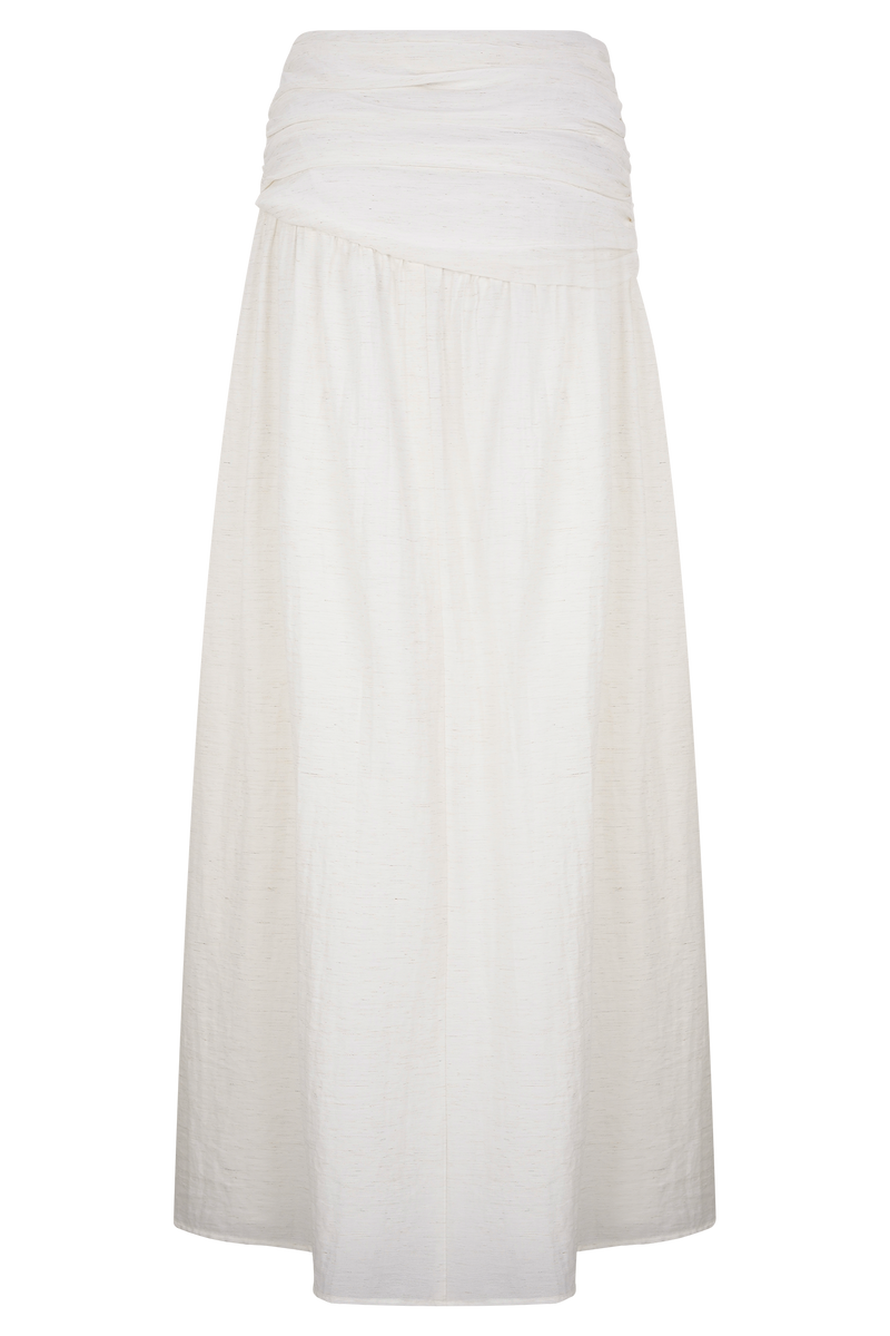 Scottie Gathered Linen Knot Maxi Skirt - Oat Marle