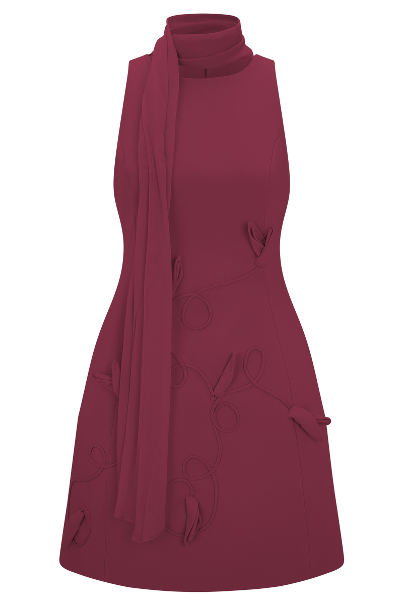 Skyler Suiting Embroidered Mini Dress - Wine
