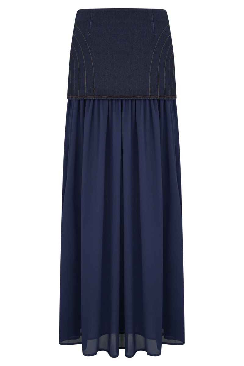 Tully Chiffon Denim Maxi Skirt - Indigo Blue