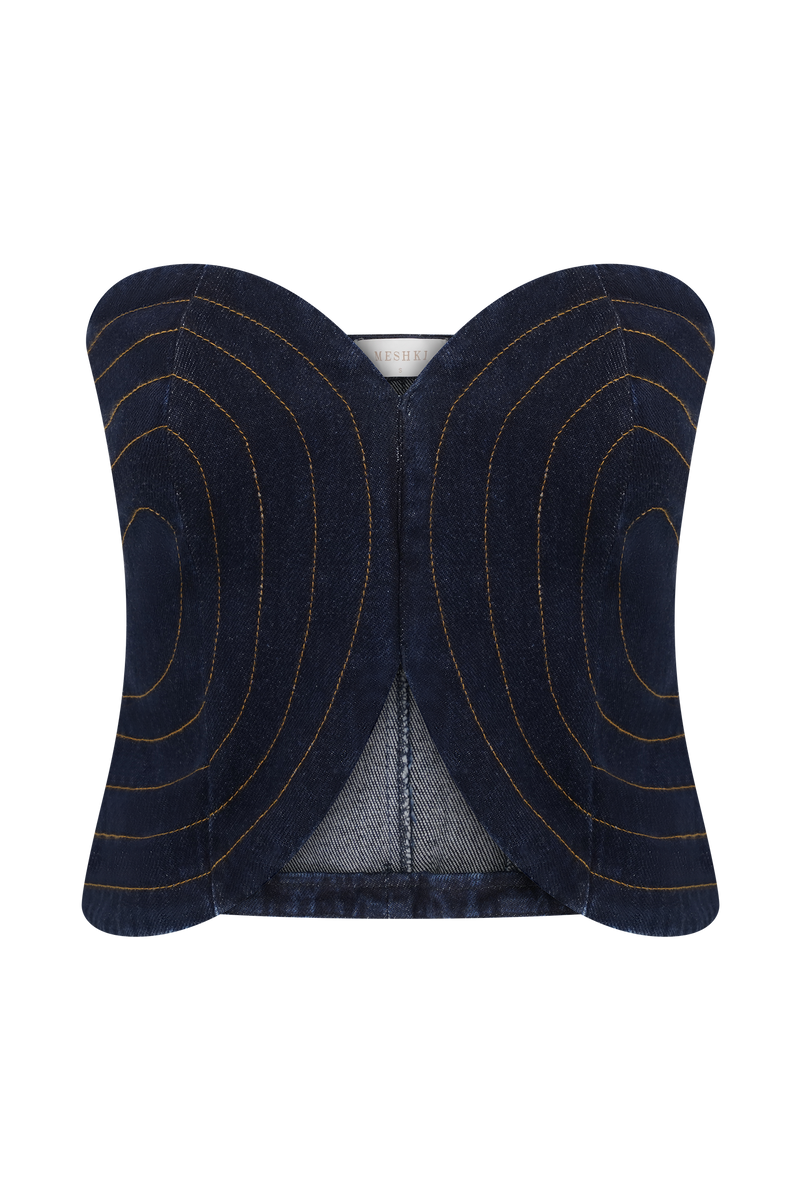 Tully Strapless Topstitch Denim Top - Indigo Blue