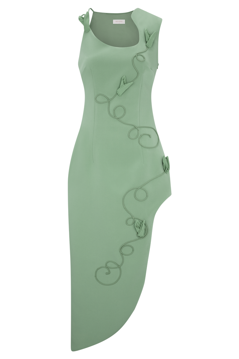 Virginia Suiting Embroidered Midi Dress - Sage