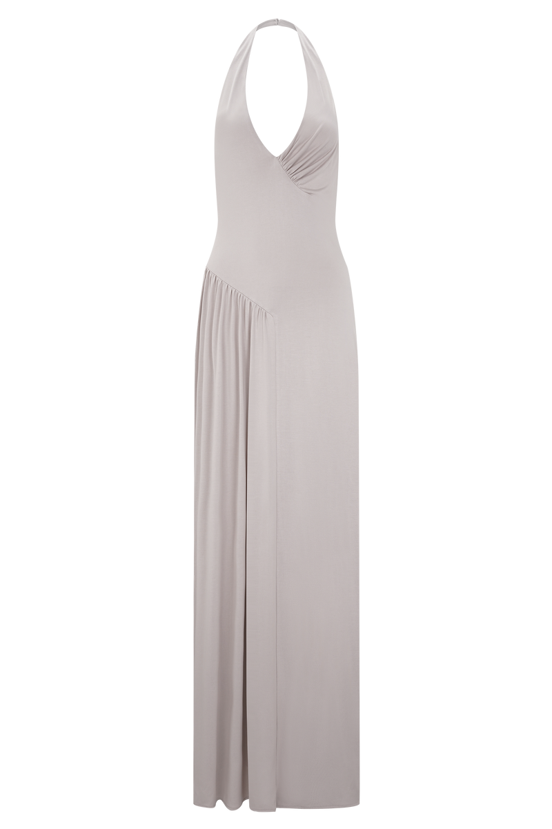 Yelena Ruched Halter Maxi Dress - Taupe
