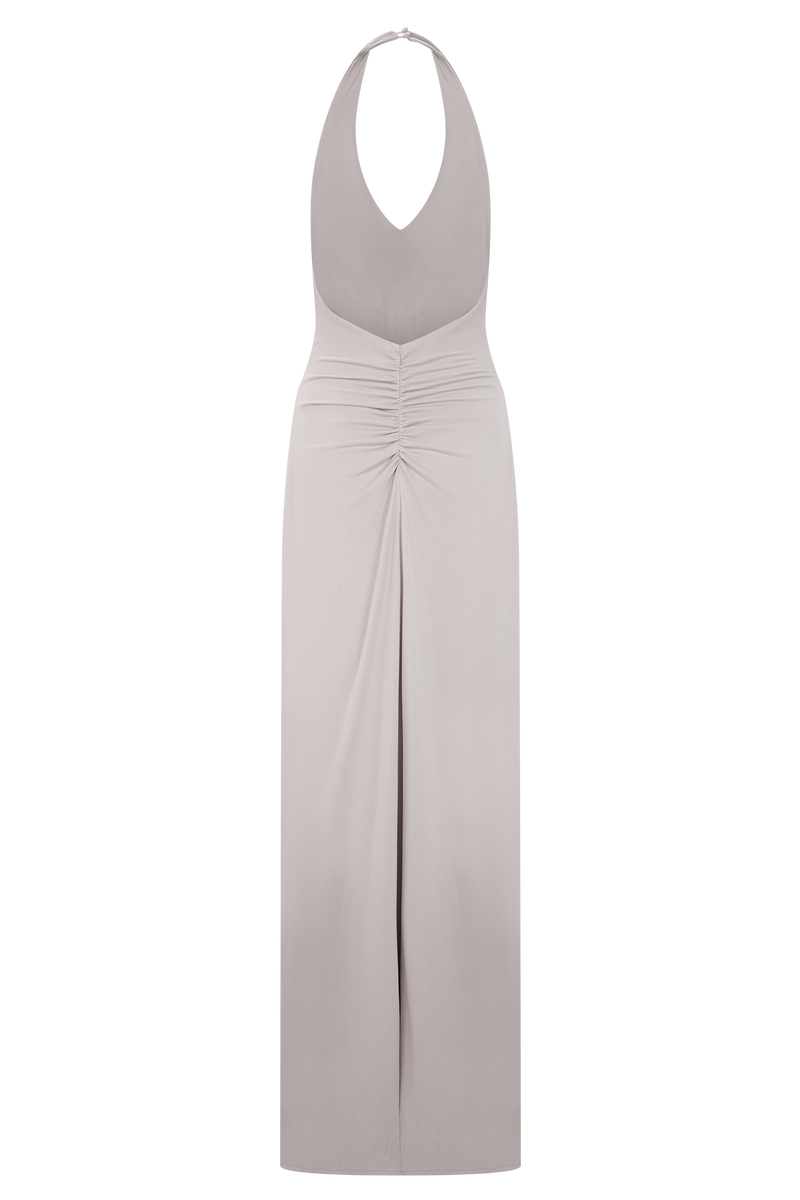 Yelena Ruched Halter Maxi Dress - Taupe