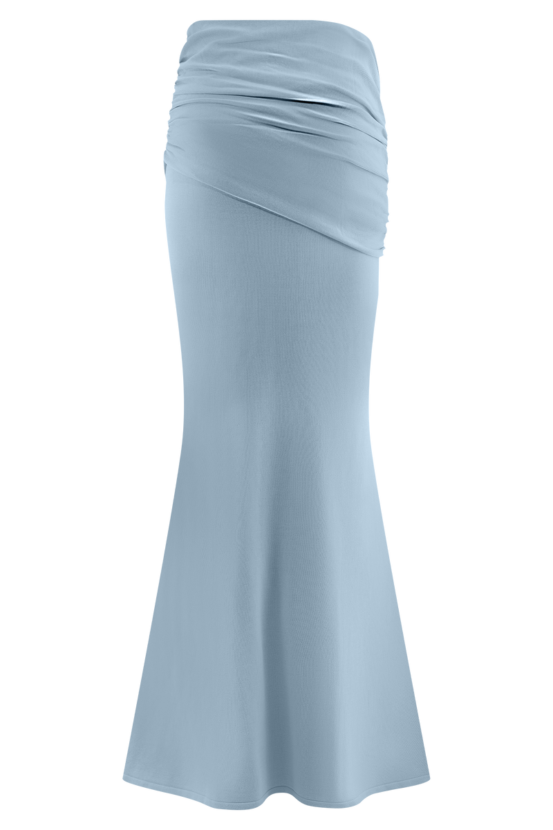 Irene Gathered Knit Maxi Skirt - Blue