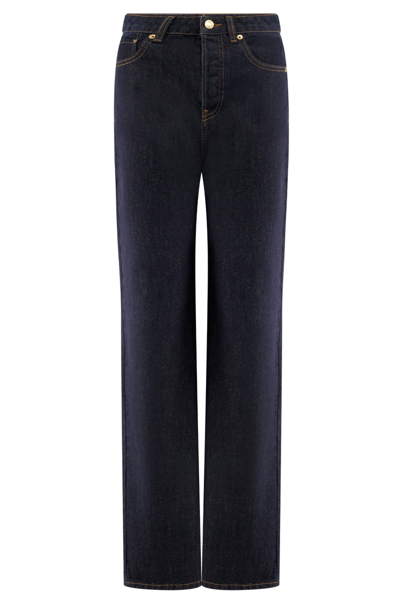 Janine High Waisted Straight Leg Jeans - Washed Indigo Blue