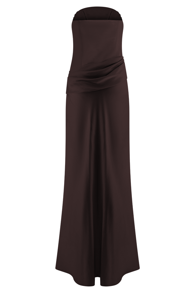 Jasmine Strapless Satin Maxi Dress - Dark Chocolate