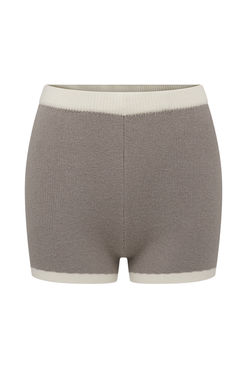 Julianne Contrast Knit Shorts - Pebble/Ivory