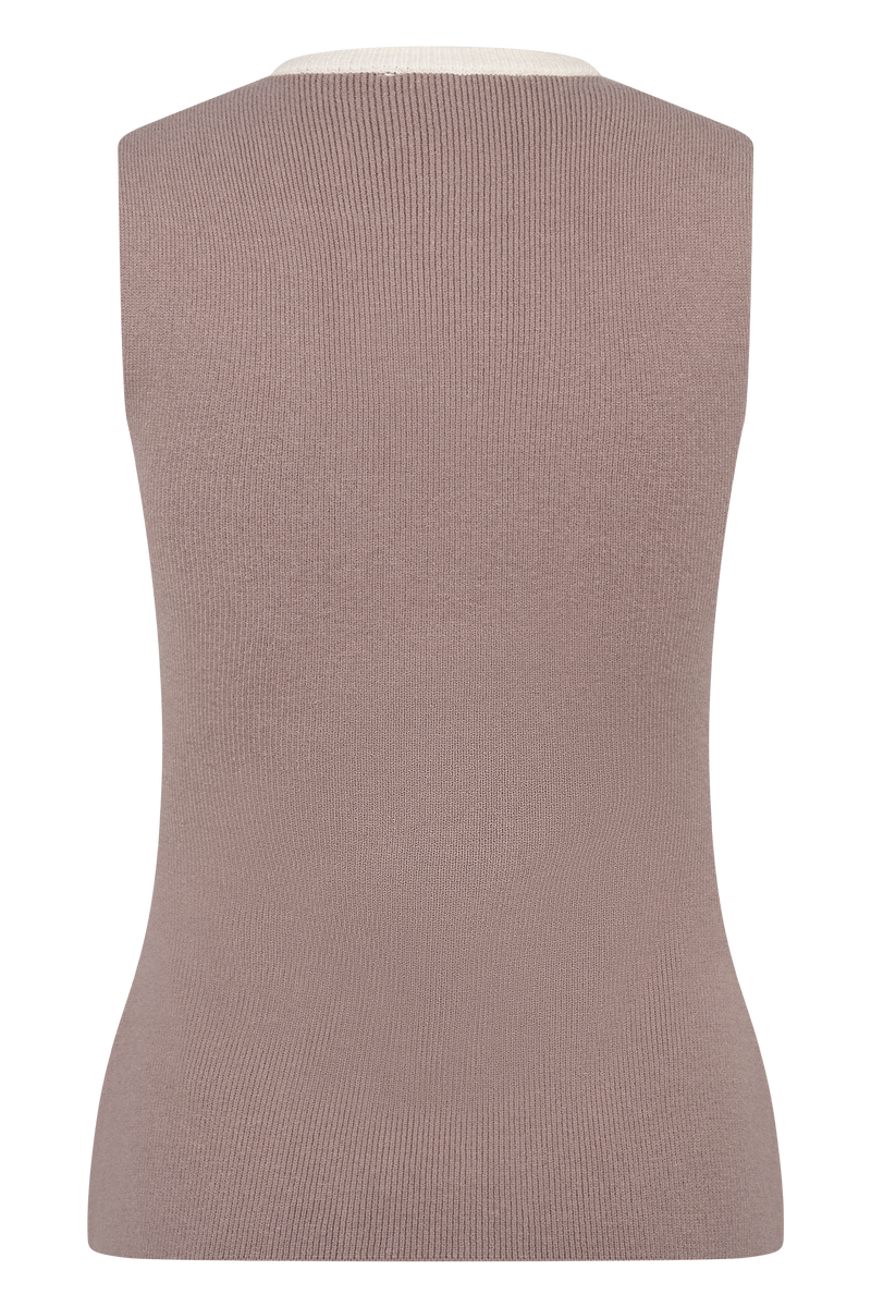 Julianne Contrast Knit Top - Pebble/Ivory