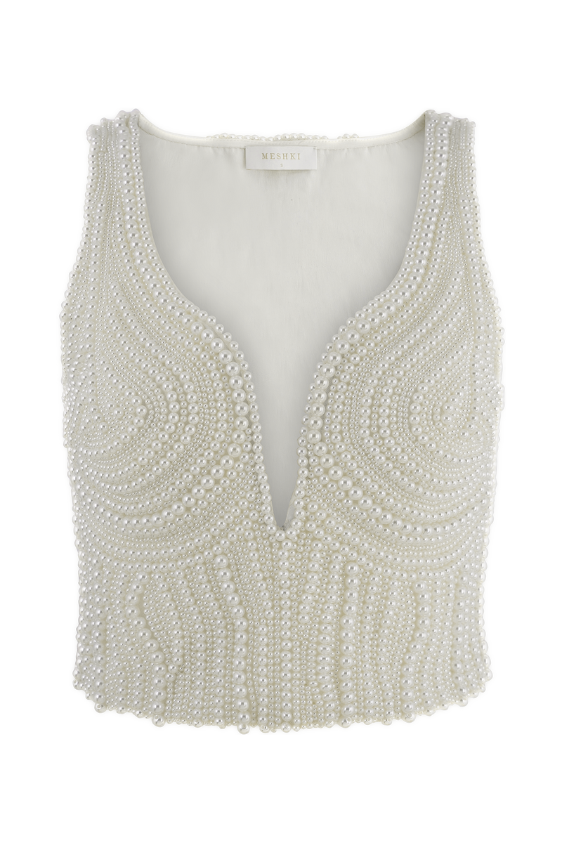 Kathia Pearl Hand Beaded Top - White