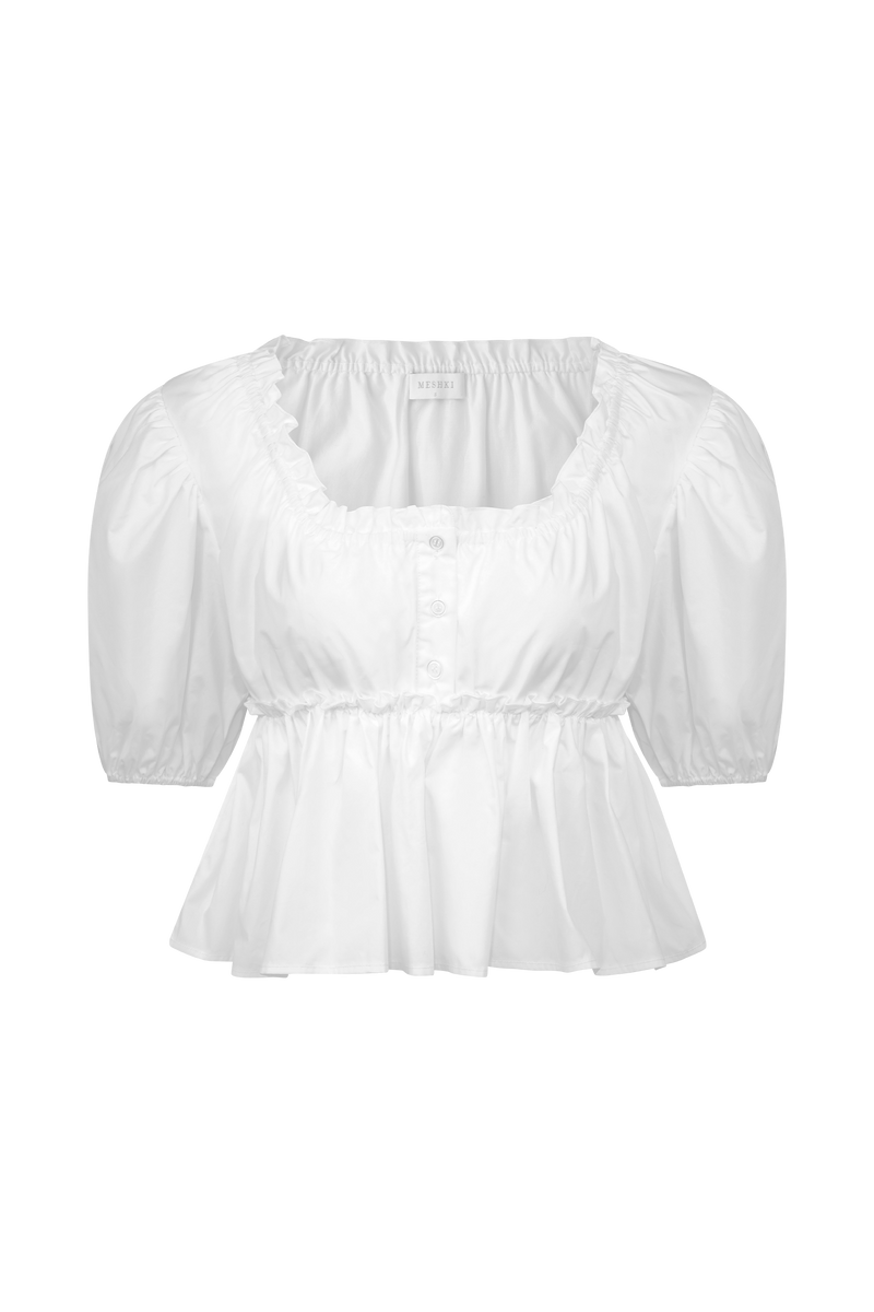 Magdalena Puff Crop Top - White