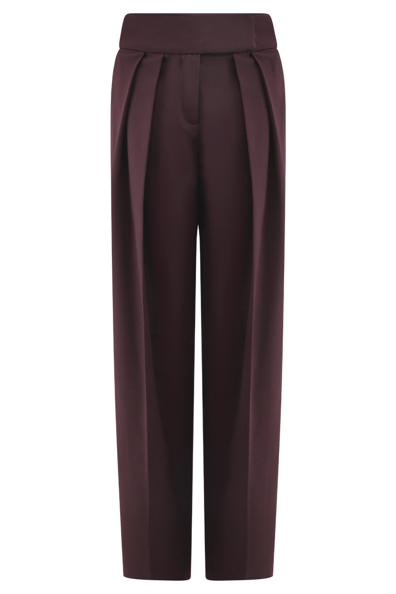 Penelope Pleated High Waisted Pants - Chocolate