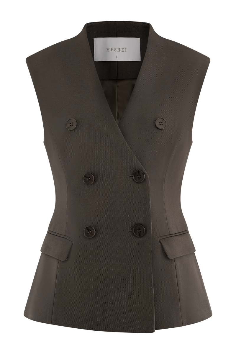 Penelope Suiting Sleeveless Blazer - Chocolate