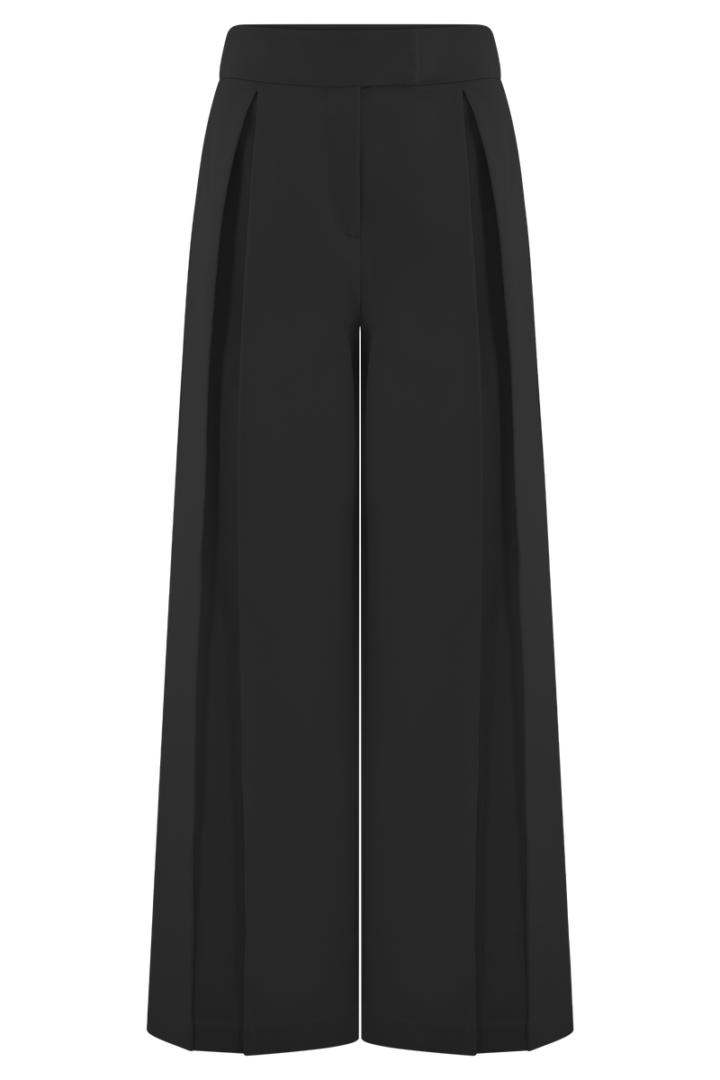 Raya Mid Rise Wide Leg Linen Pant - Black
