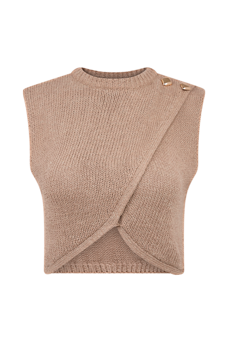 Sloane Overlay Knit Top - Latte