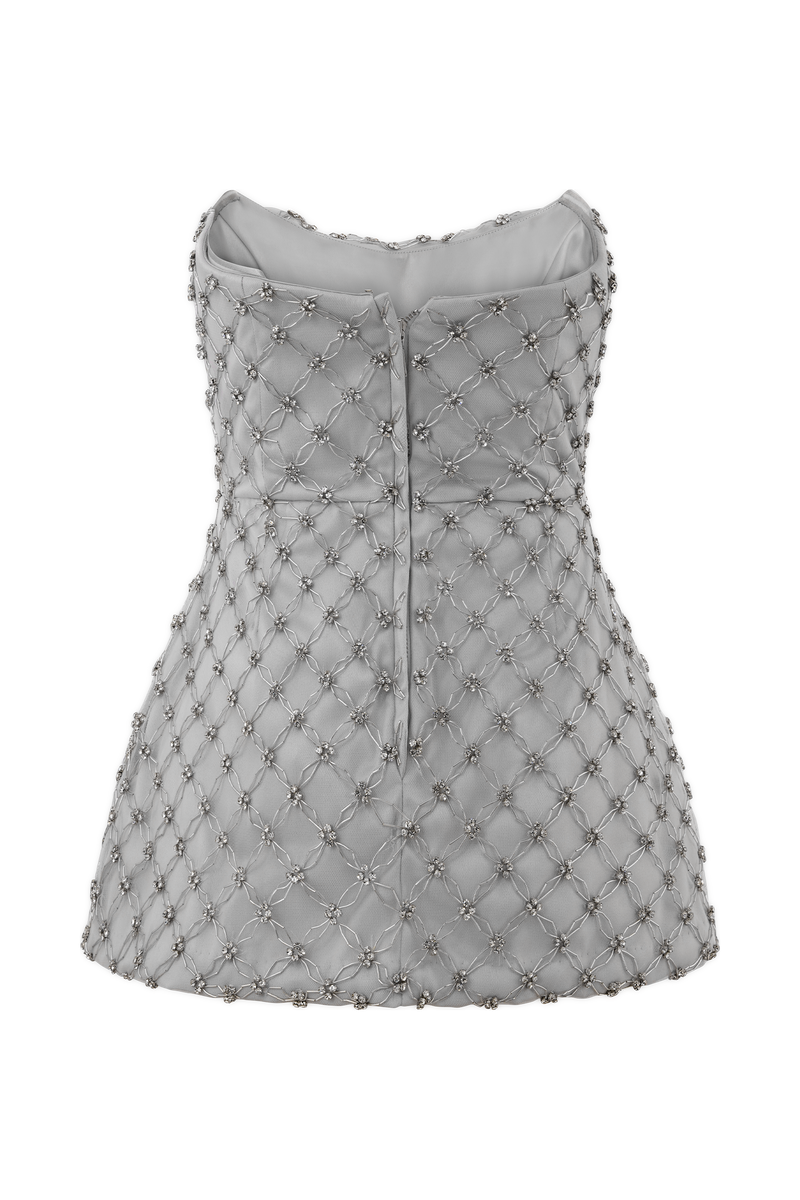Zuri Hand Beaded Embellished Peplum Corset - Silver