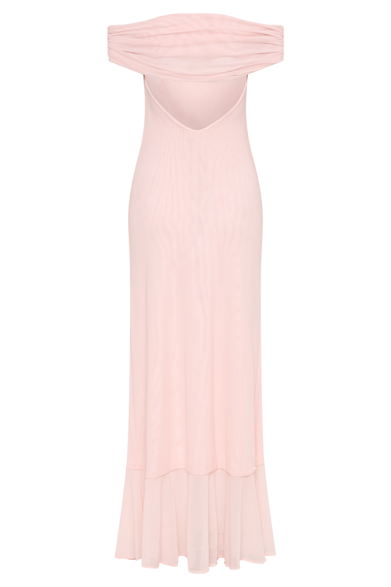 Audrey Off Shoulder Mesh Maxi Dress - Pale Pink